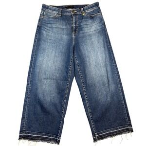 Uniqlo Wide Leg Cropped Jeans Raw Hem Dark‎ Wash Women's Size 1-3 Y2K Streetwear